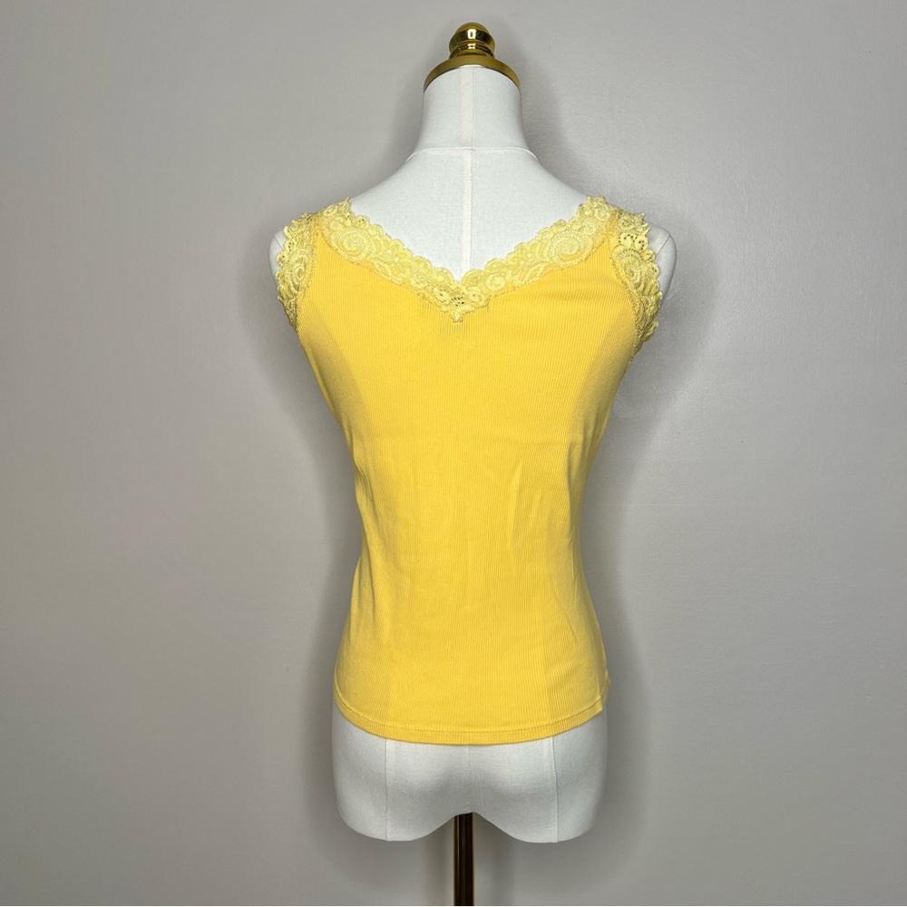 August Silk Yellow Camisole with Lace Trim Y2K feminine layering top - Picture 3 of 8